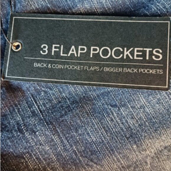 True Luck Jeans men's Stretch Straight 3 Flap Pockets blue 34x30 Embroidered - Picture 12 of 14